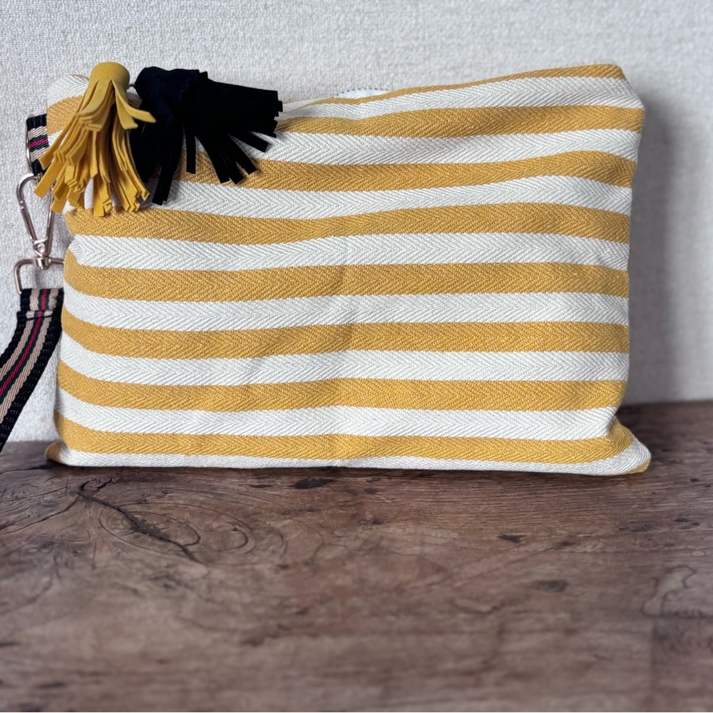 Yellow & White Striped Wristlet Clutch with Tassels - Picture 5 of 7
